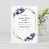 Lila Brautparty für Blumenschrift Einladung (Stehend Vorderseite)