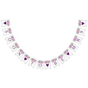 Lila Brautparty in Rosa und Blumen Wimpelkette
