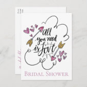 Lila Brautparty Liebe Hearts Arrow Hochzeit Einladungspostkarte (Vorne/Hinten)