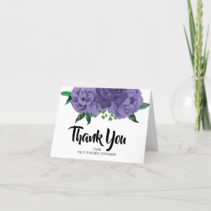 Lila Brautparty mit Blumenviolett Danke Karte