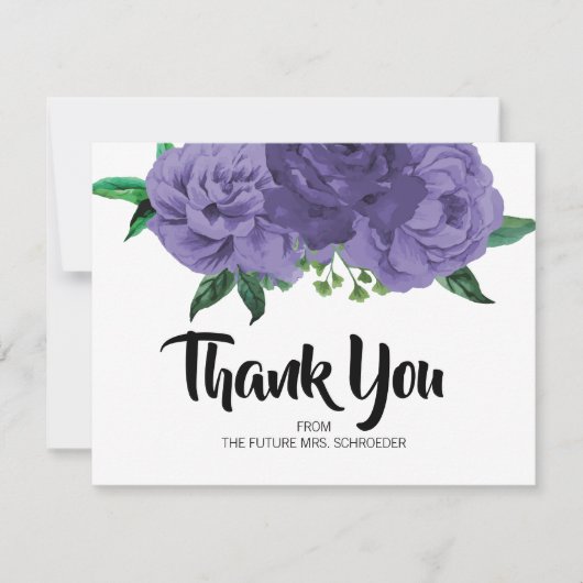Lila Brautparty mit Blumenviolett Danke Karte (Vorderseite)