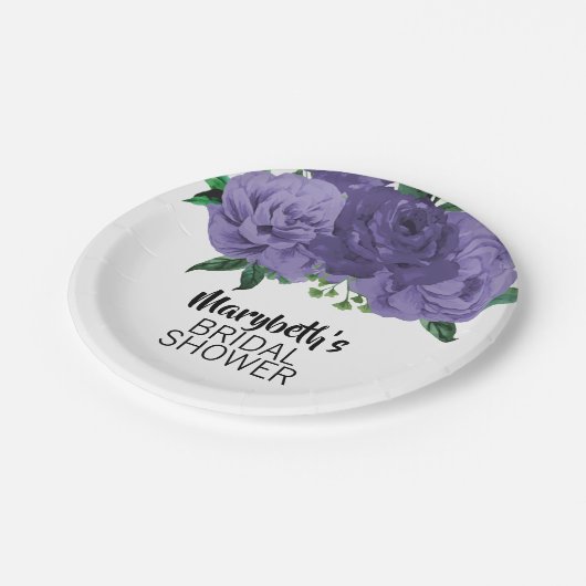 Lila Brautparty-Papierplatte für Blumenviolett Pappteller (Schrägansicht)