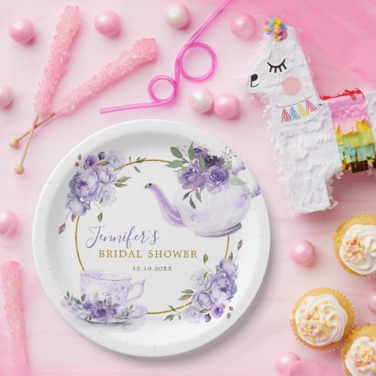 Lila Brautparty Tee Party Papierplatte Pappteller (Party)