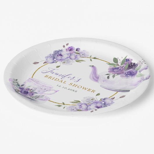 Lila Brautparty Tee Party Papierplatte Pappteller (Schrägansicht)