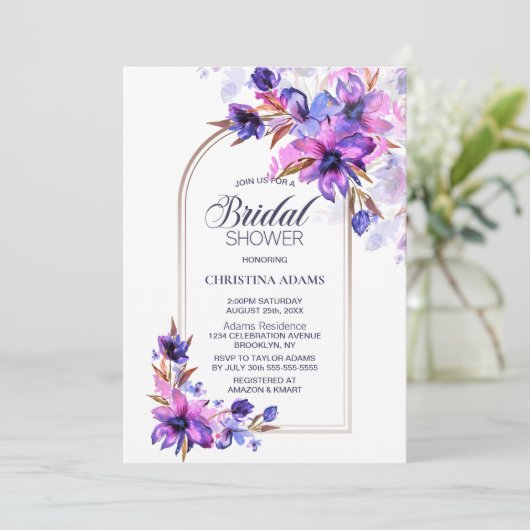 Lila Brautparty Wasserfarben Einladung (Stehend Vorderseite)