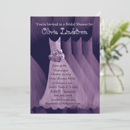 LILA Brautwäsche Brautdusche Einladung (Stehend Vorderseite)