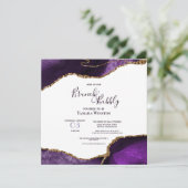 Lila Bridal Brunch & Bubbly Gold Glitzer Dusche Einladung (Stehend Vorderseite)