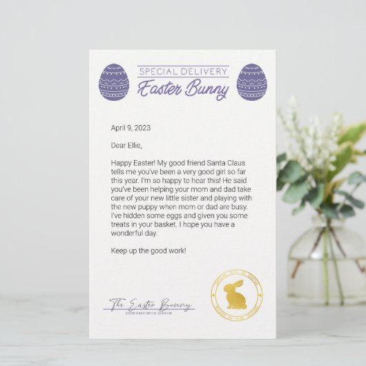 Lila Brief vom Osterhasen (Stehend Vorderseite)