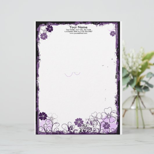 lila Briefkopf Blumen des Grunge (Stehend Vorderseite)