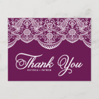 Lila Brocade Lace Wedding Danke Postcard