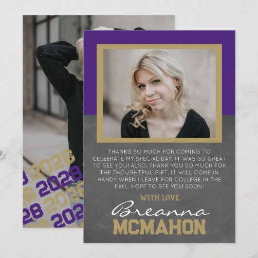 Lila & Bronze Abschluss 2 Foto Dankeschön Karte (Vorne/Hinten)
