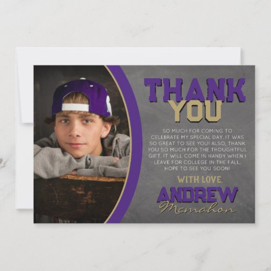 Lila Bronze-Chalkboard-Abschluss Danke-Karte Einladung (Vorderseite)