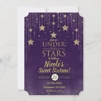 Lila & Bronze unter den Sternen Starry Sweet 16 Einladung
