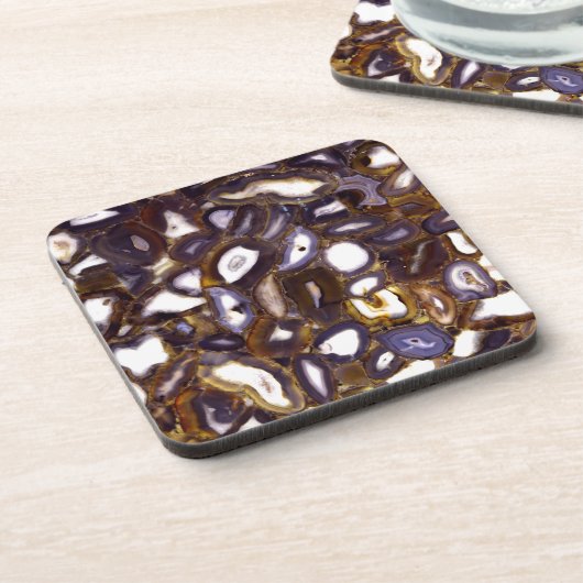 Lila Brown White Agate Steinmuster Getränkeuntersetzer (Linke Seite)