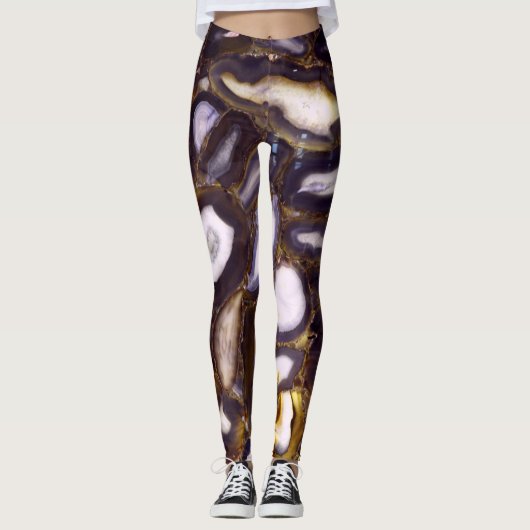 Lila Brown White Agate Steinmuster Leggings (Vorderseite)