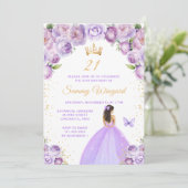 Lila Brünette Geburtstagsparty der Prinzessin Einladung (Stehend Vorderseite)