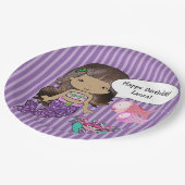 Lila Brünette Meerjungfrau Geburtstagspartei Telle Pappteller (Schrägansicht)