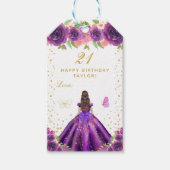 Lila Brünettes Blumenhaar Geburtstag Geschenkanhänger (Vorderseite)