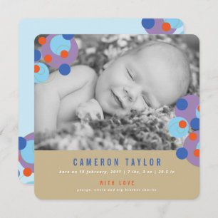 Lila Bubbly Circles Baby Boy Birth Ankündigung