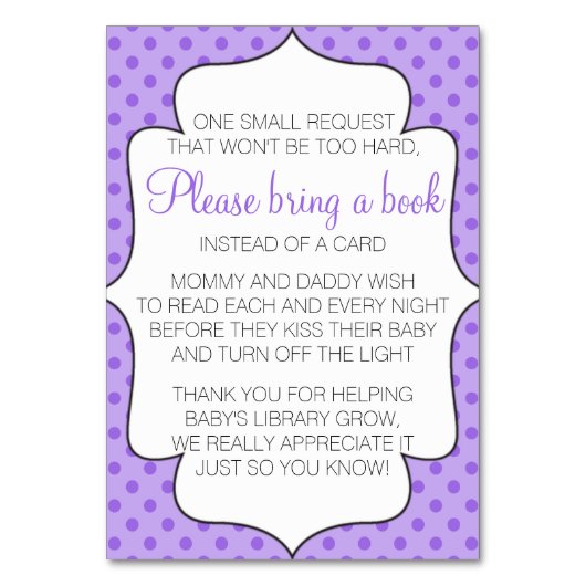 Lila Buch anstelle einer Karteneinlage bringen Tischnummer (Vorderseite)