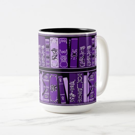Lila Bücherregale Vintage Bücher Zweifarbige Tasse (VorderseiteRechts)