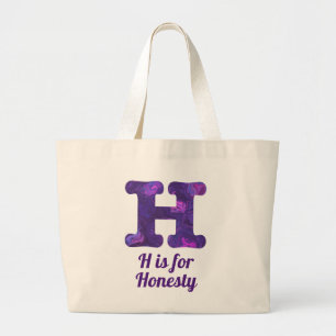 Lila Buchstabe H ist für die Ehrlichkeit Monogram Jumbo Stoffbeutel