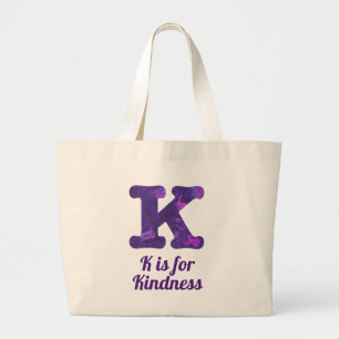 Lila Buchstabe K ist für Kindness Monogram Jumbo Stoffbeutel