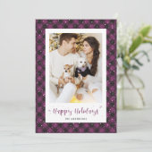 Lila Buffalo Kariert Snow Foto Feiertagskarte (Stehend Vorderseite)