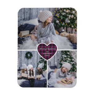 Lila Büffelkariert Herz Foto Frohe Weihnachten Magnet