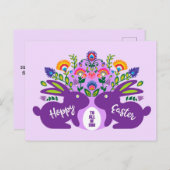 Lila Bunnies mit eigenem Folklore-Touch Postkarte (Vorne/Hinten)