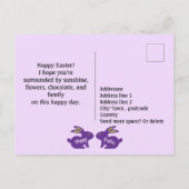 Lila Bunnies mit eigenem Folklore-Touch Postkarte (Rückseite)