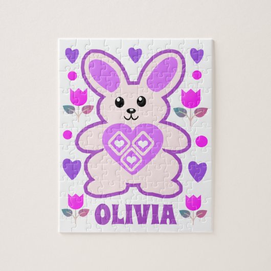 Lila Bunny Personalisiert Kids Puzzle (Vertikal)