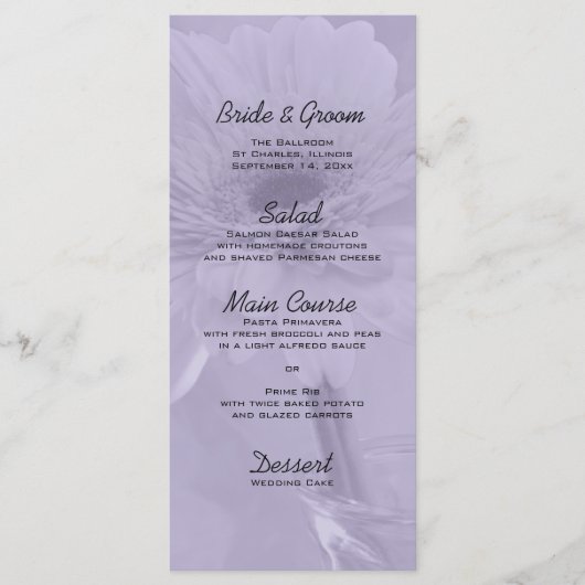 Lila, bunte Daisy Wedding Menu Menükarte (Vorderseite)