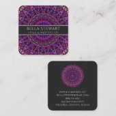 Lila bunter BlumenMandala Quadratische Visitenkarte (Vorne/Hinten)