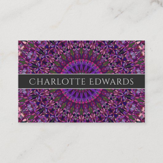 Lila bunter BlumenMandala Visitenkarte (Vorderseite)