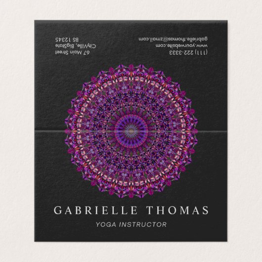 Lila bunter BlumenMandala Visitenkarten (Außenseite Aufgefaltet)