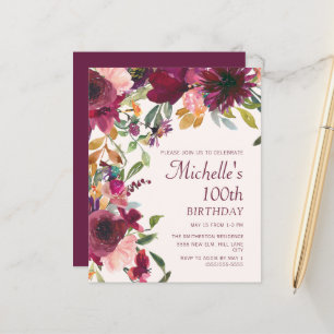 Lila Burgund-Floral 100. Geburtstag HAUSHALT