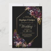 Lila Burgunder Schwarze Flora auf einer Hochzeit Einladung (Vorderseite)