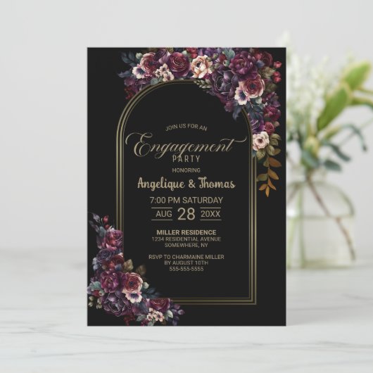 Lila burgundische Schwarze Begegnungspartei Einladung (Stehend Vorderseite)