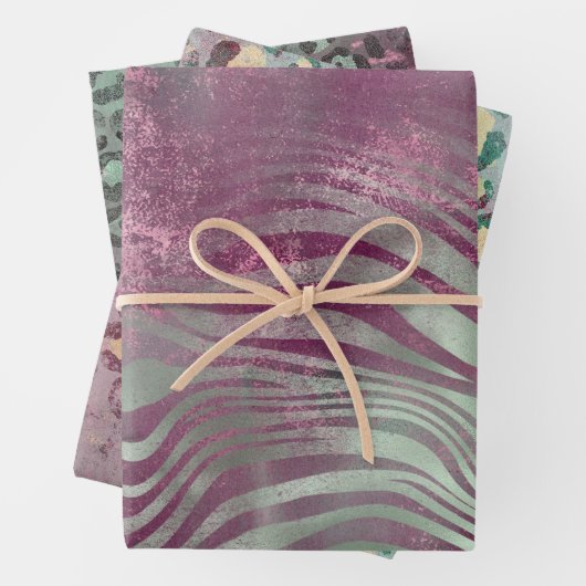 Lila Burgundy Aqua Mint Zebra Geschenkpapier Set (Beispiel)