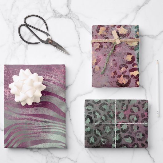 Lila Burgundy Aqua Mint Zebra Geschenkpapier Set (Vorderseite)