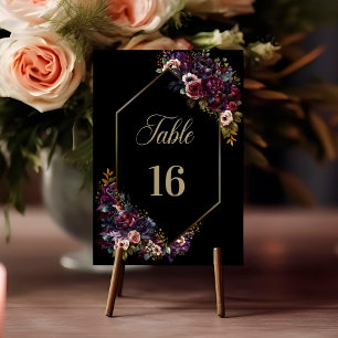 Lila Burgundy Black Floral Geometric Wedding Tischnummer