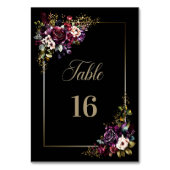 Lila Burgundy Black Floral Wedding Tischnummer (Vorderseite)