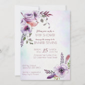 Lila burgundy lila Blume mit Vogelfedern Einladung (Vorderseite)