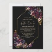 Lila Burgundy Schwarze Hochzeit nach dem Party Einladung (Vorderseite)