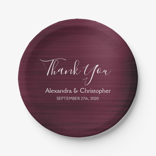 Lila Burgundy Wedding Vielen Dank Pappteller (Vorderseite)