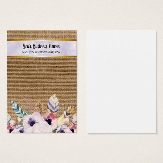 Lila Burlap-Blume Boho Earring-Display-Karten (Vorne & Hinten)