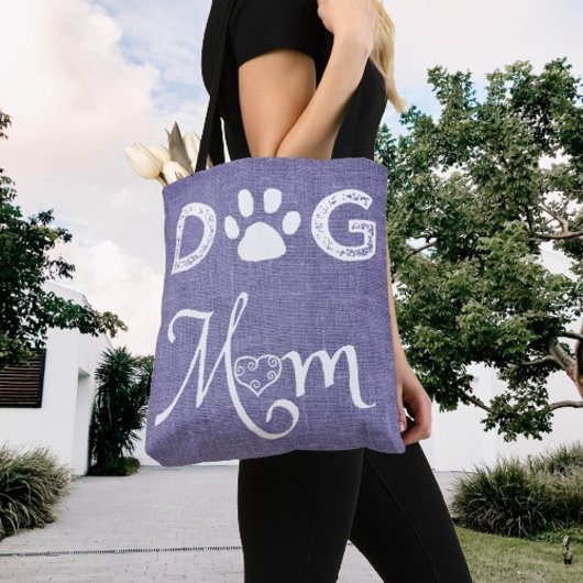 Lila Burlap Hund Mama Tote Bag Tasche