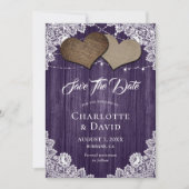 Lila Burlap Lace Wedding Save the Date Card (Vorderseite)