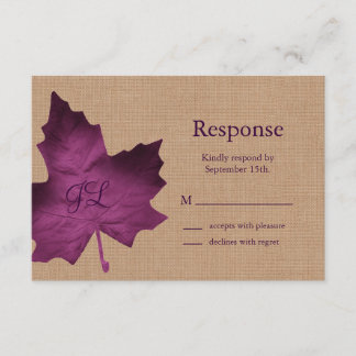 Lila Burlap Mit Monogramm UAWG RSVP Karte